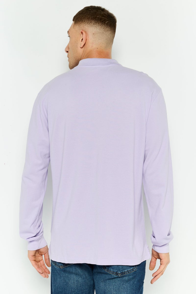 GAP قميص بولو بأكمام طويلة للرجال بتصميم عادي، بنفسجي فاتح - Image 4