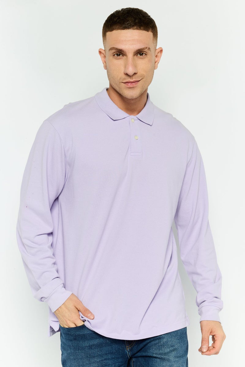 GAP قميص بولو بأكمام طويلة للرجال بتصميم عادي، بنفسجي فاتح - Image 1