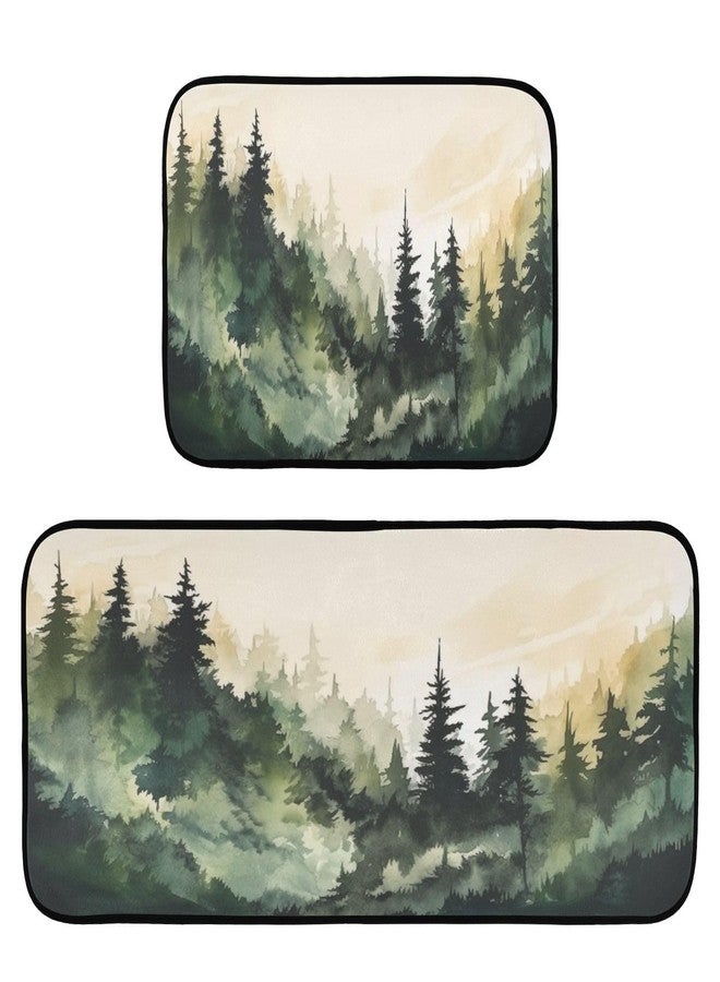 Kigai Watercolor Forest Kitchen Rug Set of 2 Non Slip Washable Cushioned Anti-Fatigue Kitchen Mat Comfort Standing Floor Mat for Kitchen Washroom Bedroom - Image 1