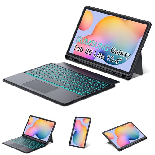 WERNURPAI Trackpad Keyboard Case for Samsung Galaxy Tab S6 Lite 10.4 Inch 2020/2022/2024, 7 Color Backlit Magnetic Detachable Wireless Slim Keyboard for S6 Lite Tablet with S Pen Holder, Black - Image 1