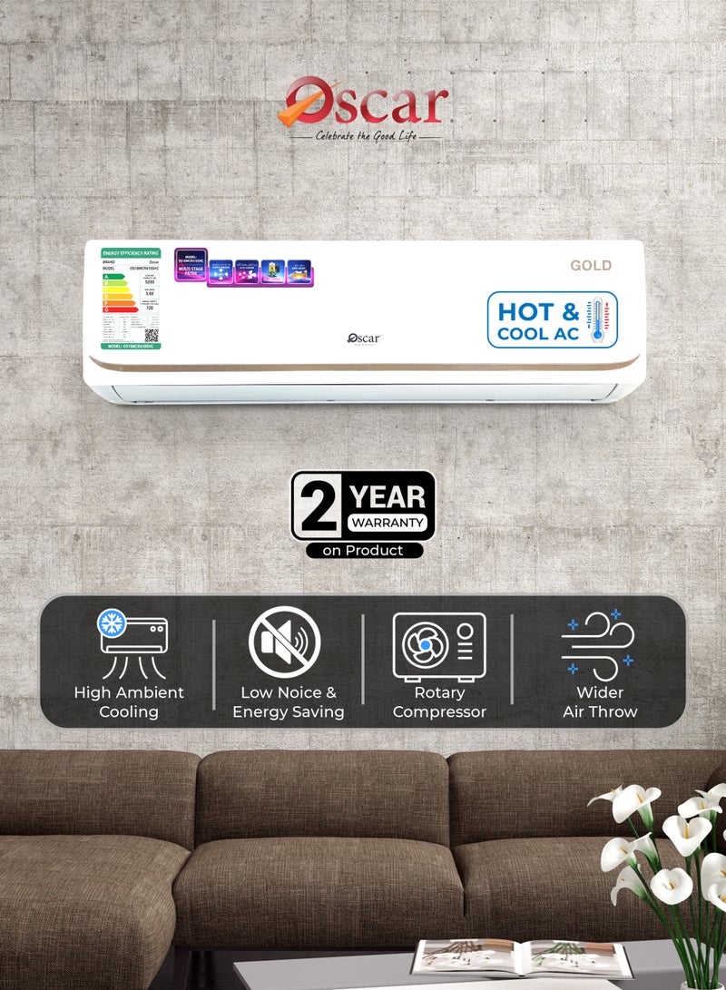 OSCAR 1.5 Ton Split AC Hot & Cool 18000 BTU/H R410A – High Efficiency Inverter Air Conditioner with Fast Cooling & Heating, Low Noise, Energy Saving, Wall Mounted Split AC | OS18MCR410SHC - Image 1