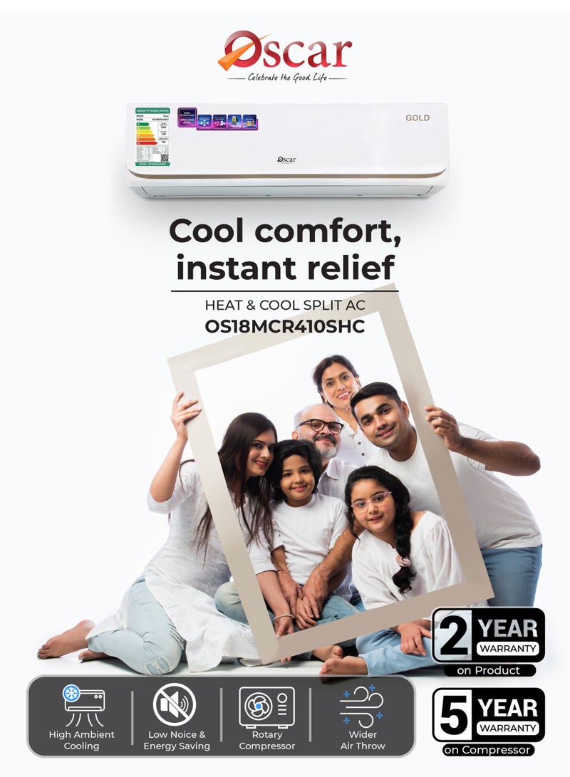 OSCAR 1.5 Ton Split AC Hot & Cool 18000 BTU/H R410A – High Efficiency Inverter Air Conditioner with Fast Cooling & Heating, Low Noise, Energy Saving, Wall Mounted Split AC | OS18MCR410SHC - Image 2