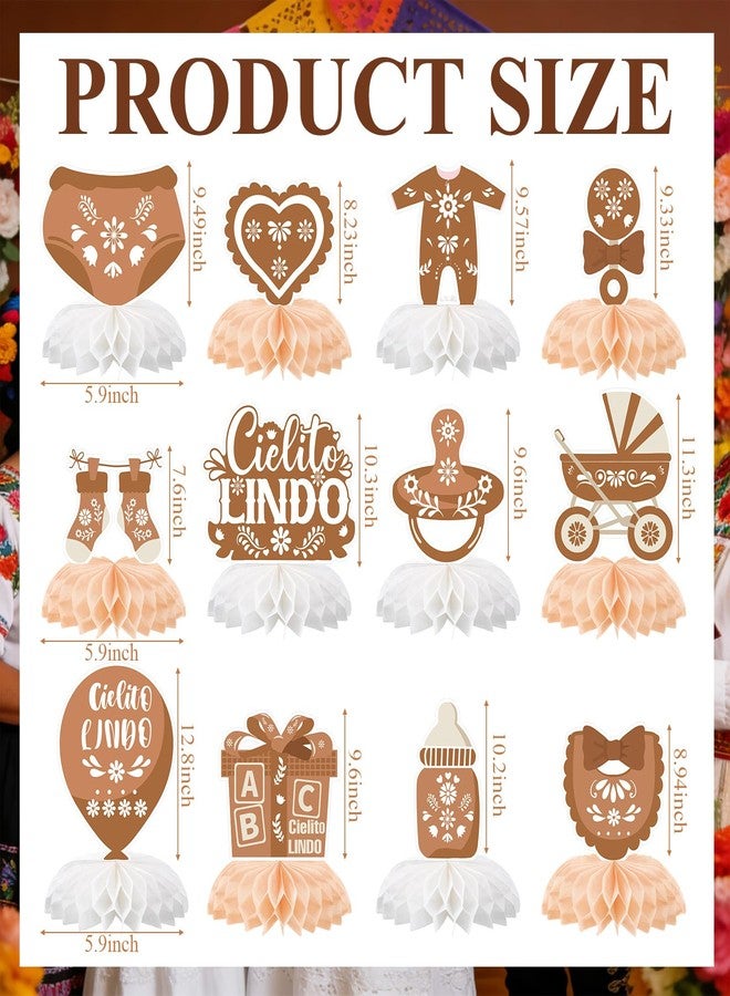 اياستي مجموعة إيستي المكونة من 12 قطعة من زينة حفلات استقبال المولود الجديد، قطع مركزية بنية اللون للطاولة، ديكور طاولة على شكل خلية نحل على طراز فييستا مكسيكية، مستلزمات حفلات الكشف عن جنس المولود - Image 3