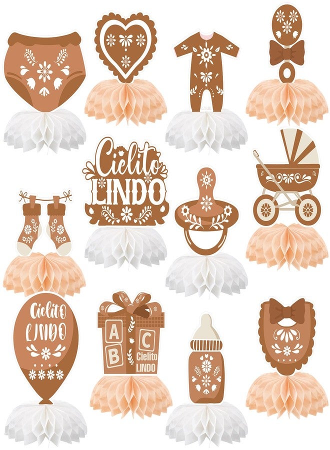 اياستي مجموعة إيستي المكونة من 12 قطعة من زينة حفلات استقبال المولود الجديد، قطع مركزية بنية اللون للطاولة، ديكور طاولة على شكل خلية نحل على طراز فييستا مكسيكية، مستلزمات حفلات الكشف عن جنس المولود - Image 1