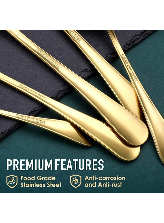 OGORI Gold Serving Utensils, 8-Piece Polished Stainless Steel Flatware Silverware Set Include Serving Spoon, Slotted Spoon, Soup Spoon, Cake Server, Fork, Salad Fork, Butter Knife, Serving Tong - Image 3