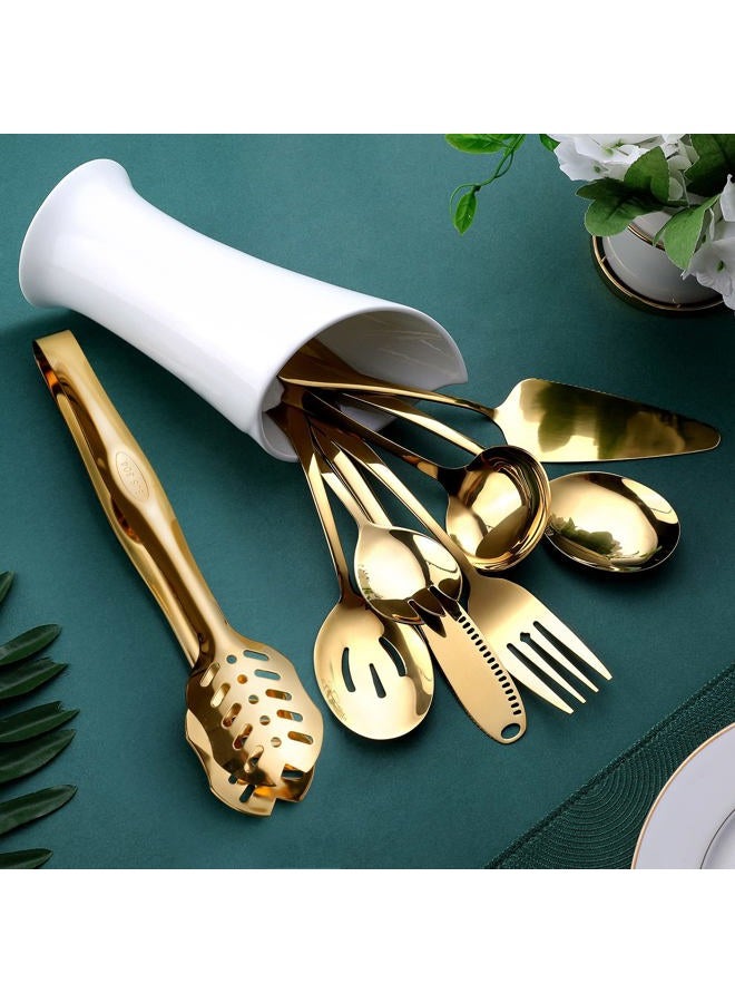 OGORI Gold Serving Utensils, 8-Piece Polished Stainless Steel Flatware Silverware Set Include Serving Spoon, Slotted Spoon, Soup Spoon, Cake Server, Fork, Salad Fork, Butter Knife, Serving Tong - Image 5