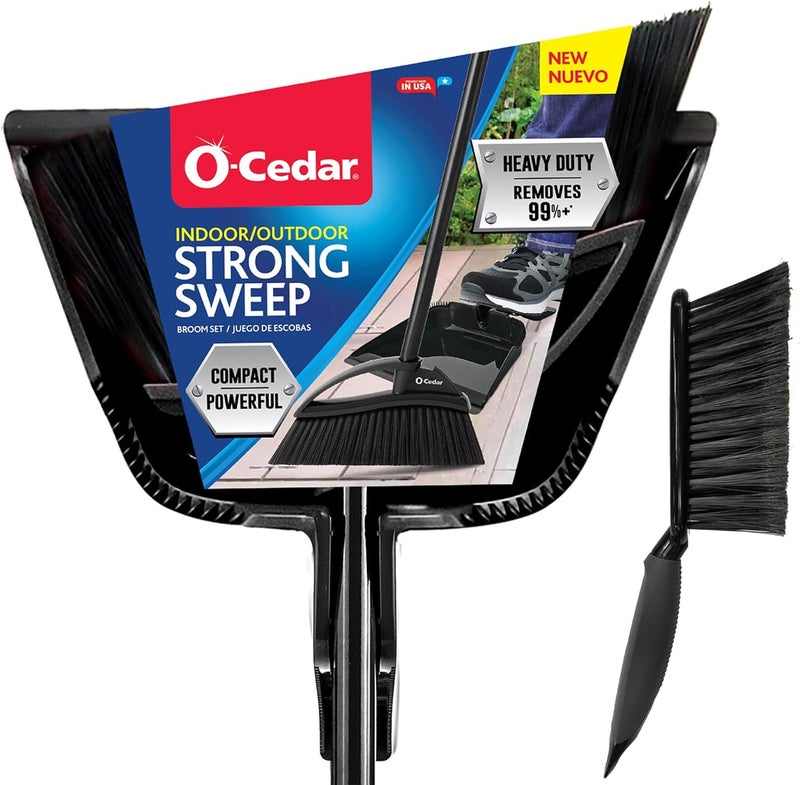 o cedar Indoor & Outdoor Strong Sweep Broom & Brush Bundle | Heavy Duty Bristles Remove 99% of Dust & Dirt in One Sweep | Step-On Dust Pan | Safe for Hardwoods, Powerful on Outdoor Debris - Image 1