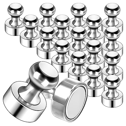 GOOZADA 20Pack Magnets for Whiteboard Strong Fridge Magnets Silver Push Pin Refrigerator Locker Magnets for School and Home