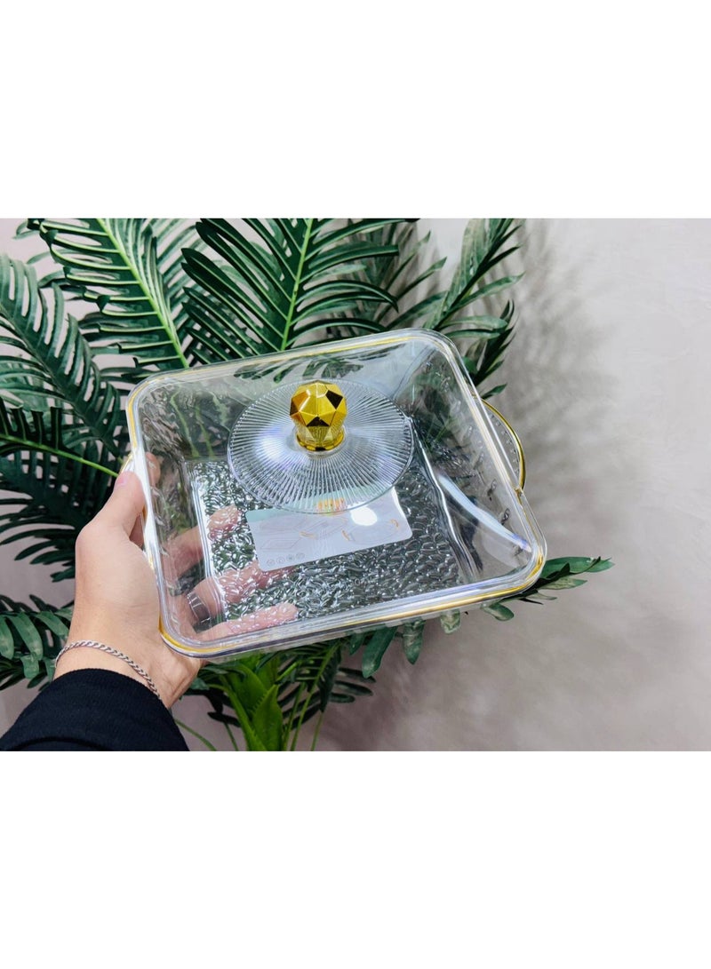 طبق تقديم حلويات مربع أنيق بغطاء أكريليك – تصميم عصري للضيافة والمناسبات - Image 1