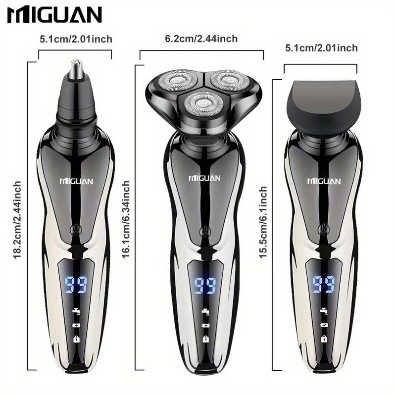 Silvery Multi Function 3 In 1 Electric Grooming Kit Shaver Nose Trimmer Sideburn Razor With Digital Display For Travel And Gift - Image 4