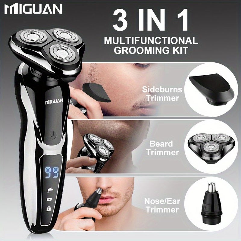 Silvery Multi Function 3 In 1 Electric Grooming Kit Shaver Nose Trimmer Sideburn Razor With Digital Display For Travel And Gift - Image 2
