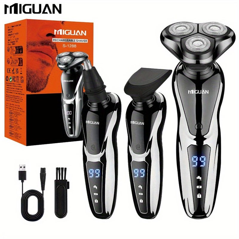 Silvery Multi Function 3 In 1 Electric Grooming Kit Shaver Nose Trimmer Sideburn Razor With Digital Display For Travel And Gift - Image 1