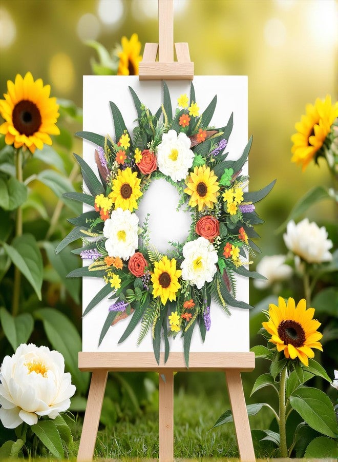LOKEISNA Spring Wreaths and Summer Wreath, 26'' Sunflower Wreath Peony Wreath Eucalyptus Wreaths for Front Door Porch Farmhouse Home Decor, Bright Handmade Door Wreath for Wreath Decoration Gift - Image 4