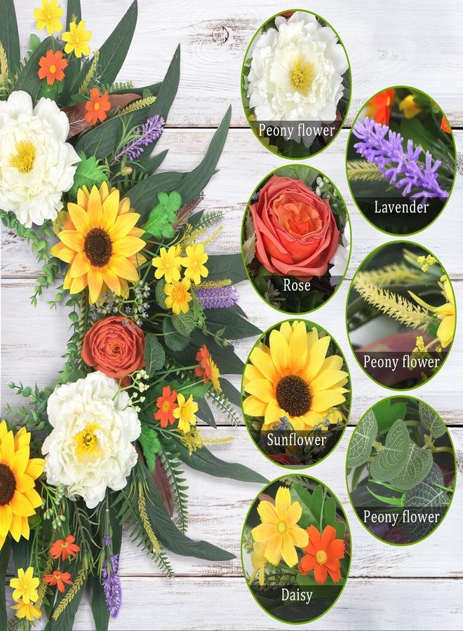LOKEISNA Spring Wreaths and Summer Wreath, 26'' Sunflower Wreath Peony Wreath Eucalyptus Wreaths for Front Door Porch Farmhouse Home Decor, Bright Handmade Door Wreath for Wreath Decoration Gift - Image 3