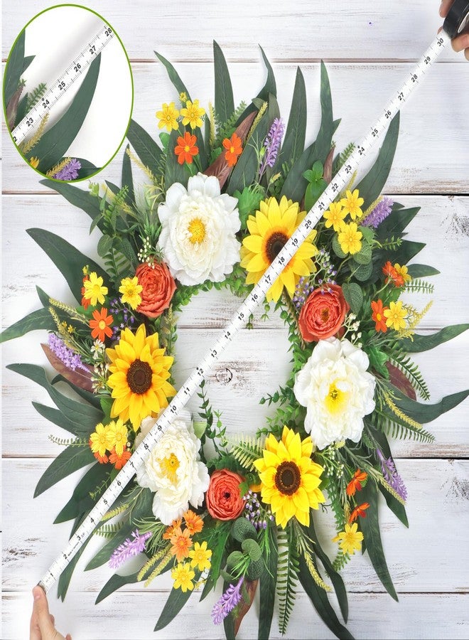 LOKEISNA Spring Wreaths and Summer Wreath, 26'' Sunflower Wreath Peony Wreath Eucalyptus Wreaths for Front Door Porch Farmhouse Home Decor, Bright Handmade Door Wreath for Wreath Decoration Gift - Image 2