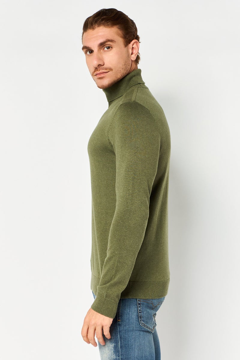 Selected Homme Men Turtle Neck Long Sleeve Knitted Sweater, Olive - Image 3