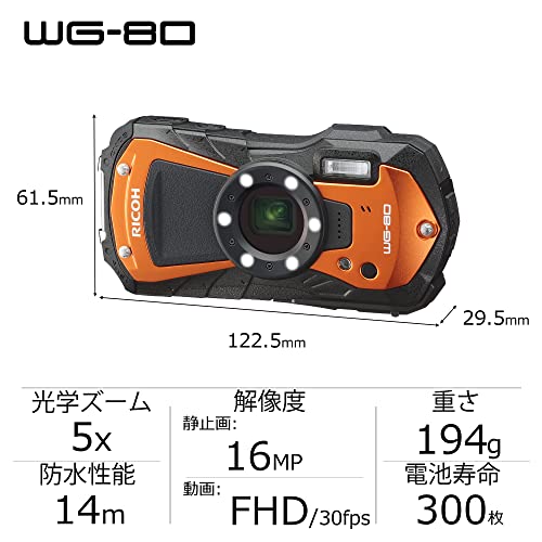 Pentax Ricoh WG-80 Orange Waterproof Digital Camera Shockproof Freezeproof Crushproof (International Version) - Image 2