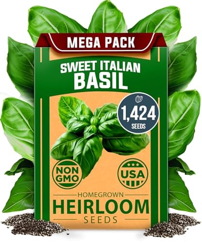 HOME GROWN 𝗨𝗦𝗔 𝗣𝗥𝗘𝗠𝗜𝗨𝗠 Italian Basil Seeds Bulk Pack 1,424 Sweet Large Leaf Basil Seeds for Planting 𝗡𝗢𝗡-𝗚𝗠𝗢 and Heirloom Herb Seeds for Planting Indoors or Outdoors (Ocimum basilicum) - Image 1