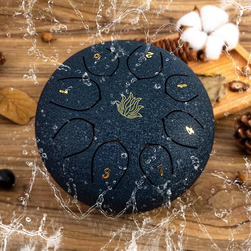 Eavnbaek Rain Chime Drum - 8 Note 6 Inch Rain Drum for Outside Garden, with Bag, Music Book, Drumsticks, Mallet Holder and Finger Paddles, Steel Tongue Drum for Gifts Yoga Education (Navy Blue) - Image 1