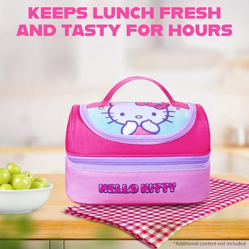 Get Trend Hello Kitty Lunch Bag Anime Insulated Lunch Box with Two Compartments for Picnic Snacks Cooler Bag Gifts for Kids (Pink Hello Kitty) - Image 5