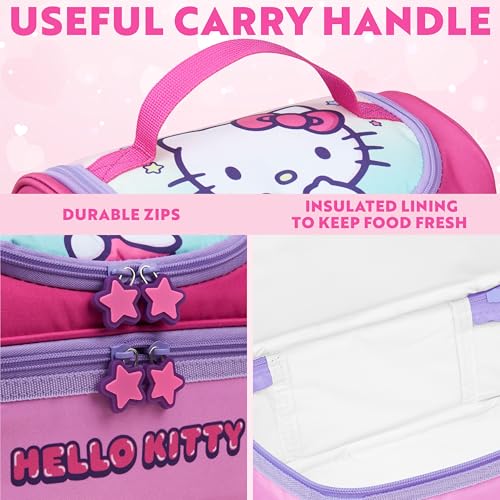 Get Trend Hello Kitty Lunch Bag Anime Insulated Lunch Box with Two Compartments for Picnic Snacks Cooler Bag Gifts for Kids (Pink Hello Kitty) - Image 4