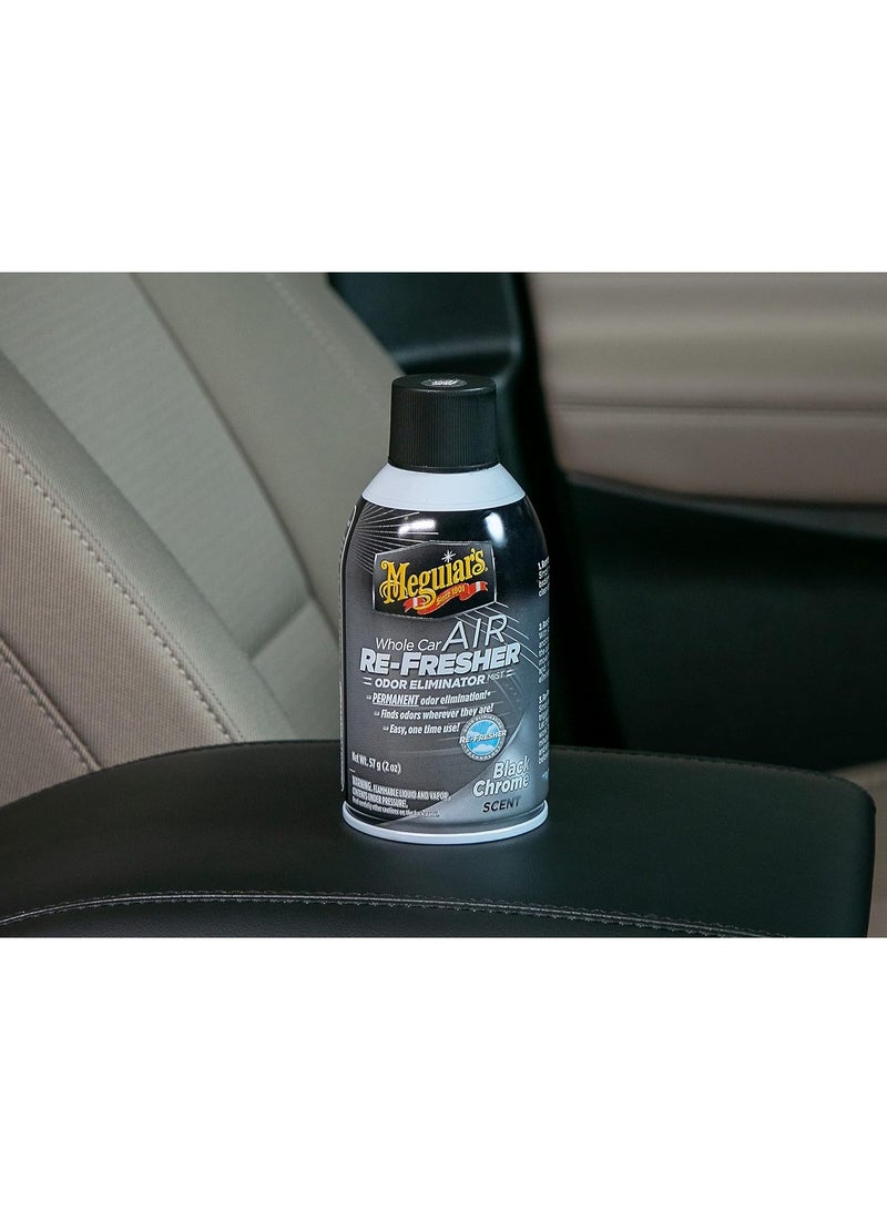 Meguiar's Meguiar's Whole Car Air Refresher, Car Odor Eliminator Spray Permanently Eliminates Unwanted Vehicle Odors Throughout Your Interior, Black Chrome Scent, 2 Oz Aerosol Canister  - Image 2