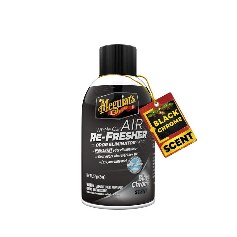 Meguiar's معطر هواء السيارة الكامل من ميغوايرز، رذاذ لإزالة الروائح الكريهة من السيارة يقضي نهائياً على الروائح غير المرغوب فيها داخل السيارة، رائحة الكروم الأسود، 2 أونصة علبة رذاذ - Image 1
