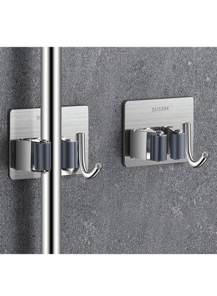 304 stainless steel mop clamp Punch free mop hook Bathroom broom mop storage rack (5 sets) - Image 1