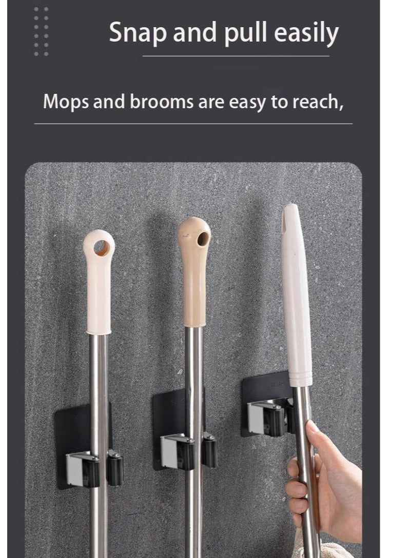 304 stainless steel mop clamp Punch free mop hook Bathroom broom mop storage rack (5 sets) - Image 2