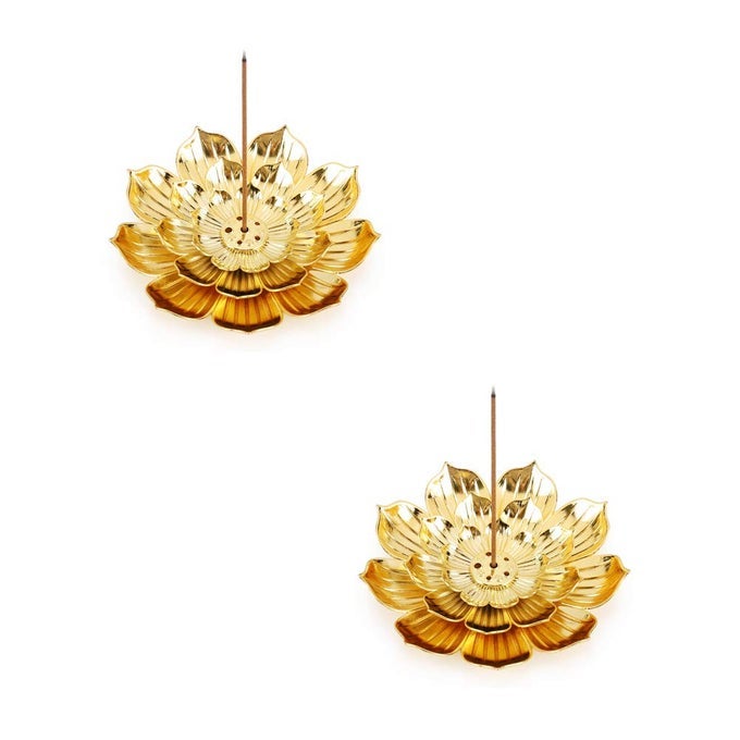 ZINC ALLOY INCENSE HOLDER LOTUS STICK INCENSE BURNER INCENSE HOLDER FOR STICKCOILCONE INCENSE WITH ASH CATCHER GOLD 2 PACK