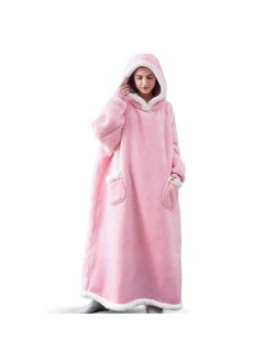 Christmas Hooded Sweater Winter Warm Long Lazy Person Suit Large Red Deer Printing Blanket Parkas Coat Thickened Fleece Lining light pink