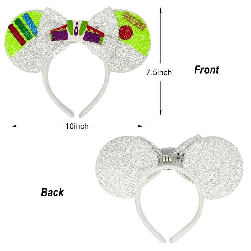Tarocynn Mouse Ears Headbands with LED Light, 1PC Sequin Headbands Light Up Park Ears for Party Favors Cosplay Costumes Accessories (GreenWhite) - Image 5