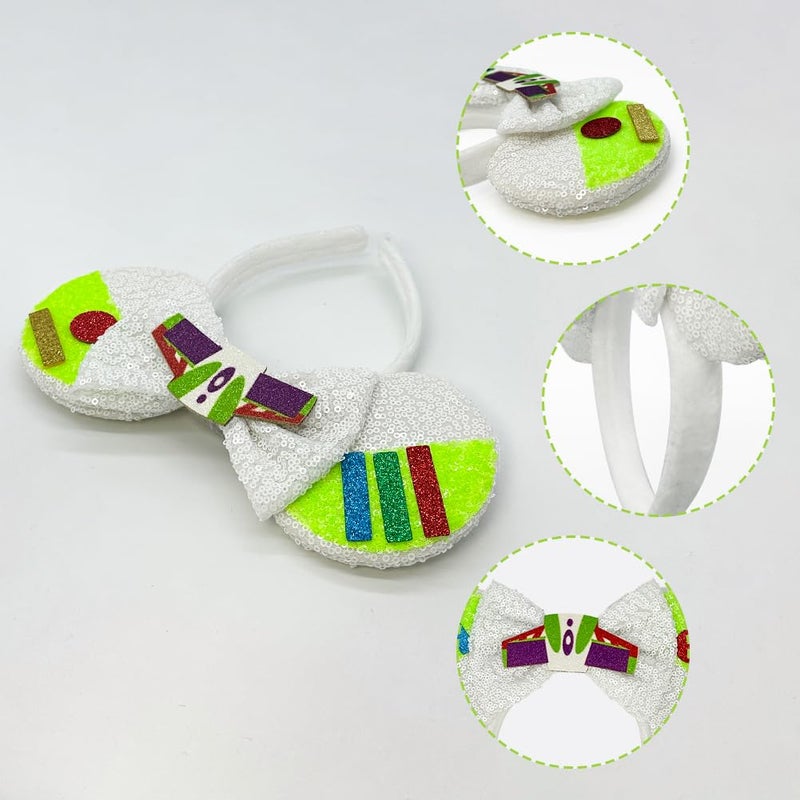 Tarocynn Mouse Ears Headbands with LED Light, 1PC Sequin Headbands Light Up Park Ears for Party Favors Cosplay Costumes Accessories (GreenWhite) - Image 4