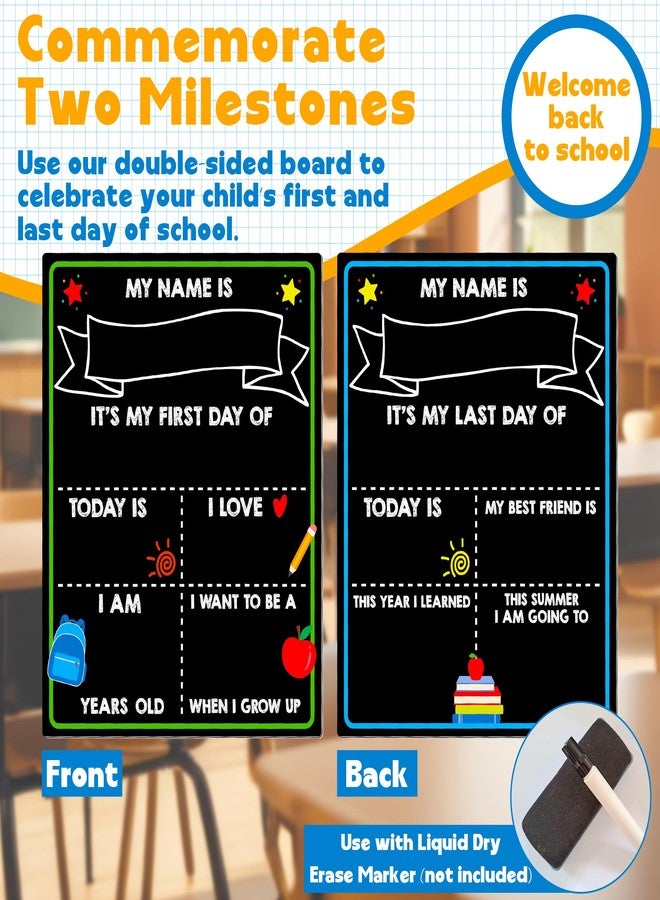 Melisheer First Day of School Chalkboard, Reusable Back to School Sign, 14 x 11 in Beautiful Double Sized First Day of School Board, Paper Preschool Signs for Kids - Image 2