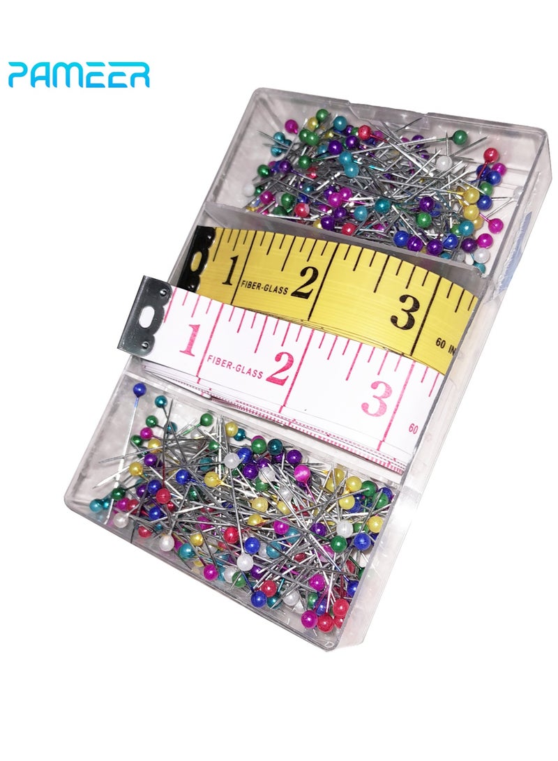 PAMEER Tailor Sewing Set, 2-Pack Soft Measuring Tape for Body with Pearlized Ball Head Pins.Double Scale Fabric Craft Tape Measure Sewing Tailor Cloth Flexible Ruler for Weight Loss 60 inch/150cm