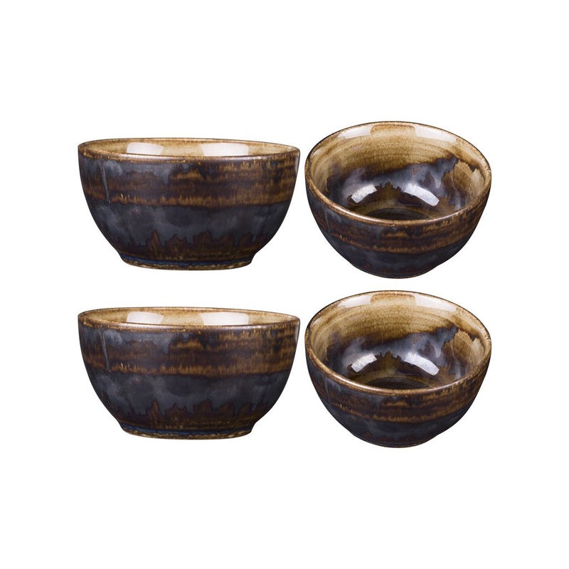 Caffeine Ceramic Handmade Wooden Metallic katori Bowl Set of 4 - Image 1