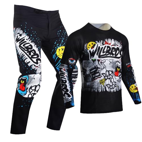Willbros Youth Motocross Pant and Jersey Combo Moto Gear Set for Kids Children MX Offroad Racing ATV Sports Motorcycle Suit Black White YXL - Image 3
