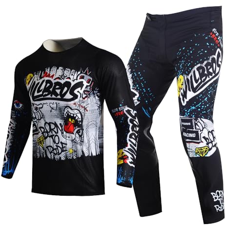 Willbros Youth Motocross Pant and Jersey Combo Moto Gear Set for Kids Children MX Offroad Racing ATV Sports Motorcycle Suit Black White YXL - Image 1