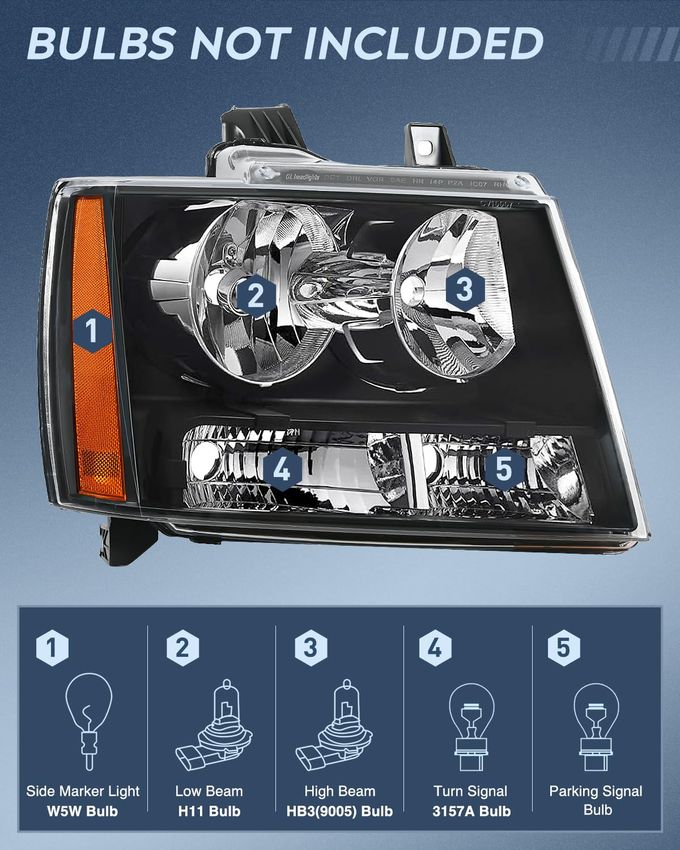 Nilight Headlight Assembly For 2007 2008 2009 2010 2011 2012 2013 2014 Chevy Avalanche Tahoe Suburban 1500 2500 Replacement Headlamp Bumper Lamp Set Black Housing Amber Reflector - Image 5