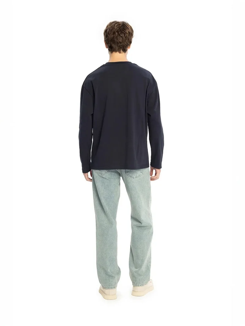 Giesto Navy Blue GIESTO Long Sleeve Crew Neck Cotton T-Shirt for Men | Best Price UAE