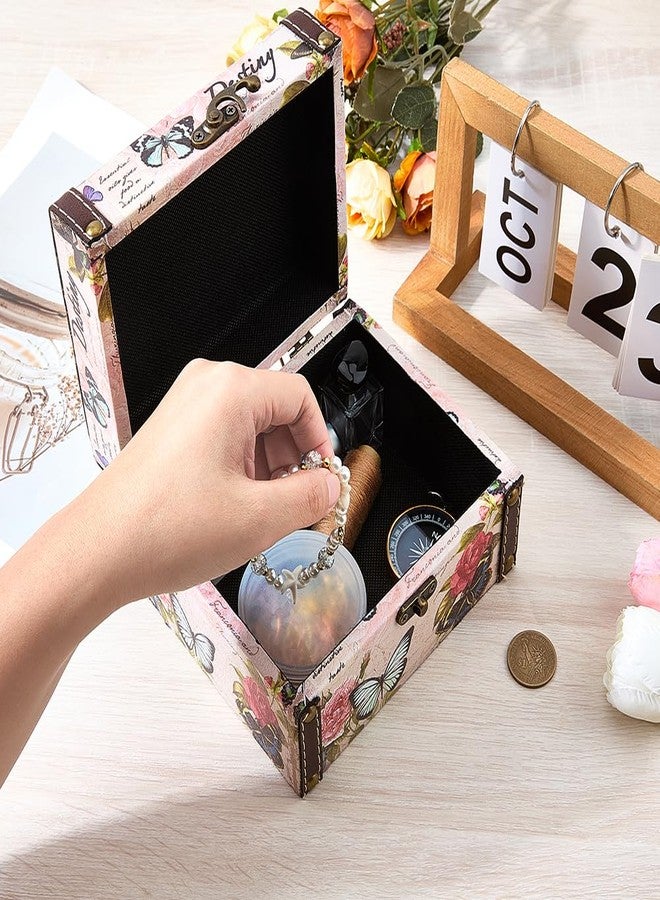 CALFOVERA 6.30 x 5.20 x 3.54 Inch Decorative Wooden Treasure Chest Box for Jewelry Trinkets Butterfly Floral Pattern Keepsakes Box Retro PU Leather Storage Case Organizer for Women Jewelry Earring - Image 3