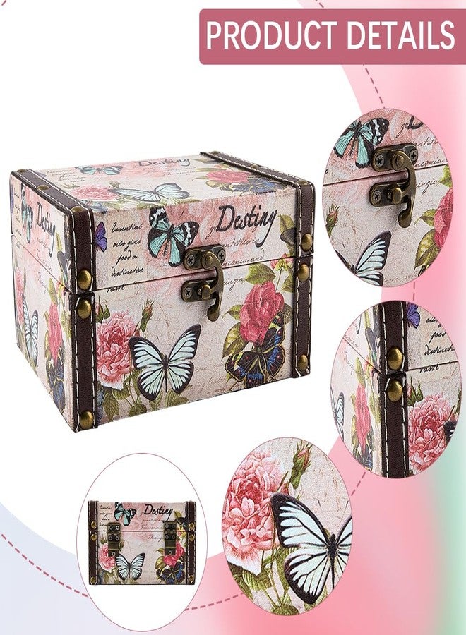 CALFOVERA 6.30 x 5.20 x 3.54 Inch Decorative Wooden Treasure Chest Box for Jewelry Trinkets Butterfly Floral Pattern Keepsakes Box Retro PU Leather Storage Case Organizer for Women Jewelry Earring - Image 5