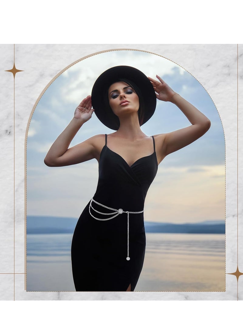 أوزيغالور 2 قطعة سلاسل خصر معدنية نسائية متعددة الطبقات مع شرابات، مجوهرات ذهبية وفضية قابلة للتعديل للجينز والفساتين - Image 3