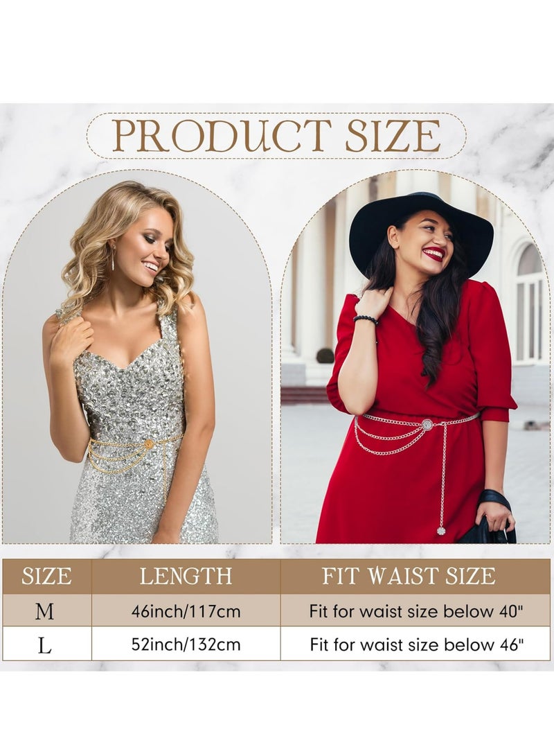 أوزيغالور 2 قطعة سلاسل خصر معدنية نسائية متعددة الطبقات مع شرابات، مجوهرات ذهبية وفضية قابلة للتعديل للجينز والفساتين - Image 2