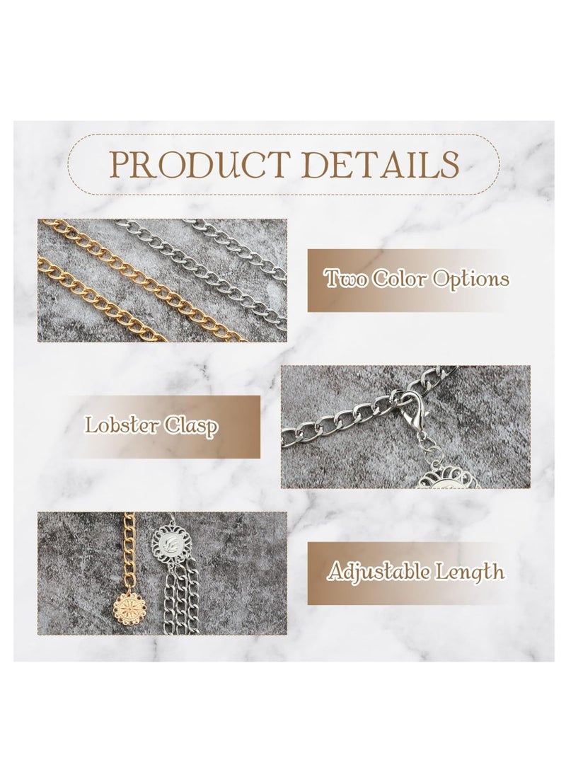 أوزيغالور 2 قطعة سلاسل خصر معدنية نسائية متعددة الطبقات مع شرابات، مجوهرات ذهبية وفضية قابلة للتعديل للجينز والفساتين - Image 5