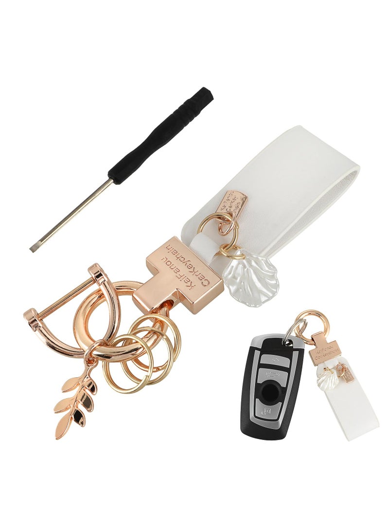 KASTWAVE 3pcs Car Keychain, Cute Shell Leather Key Fob Holder Car Metal Key Chains with Swivel D-Ring  Keyrings 1 Screwdriver  - Image 1
