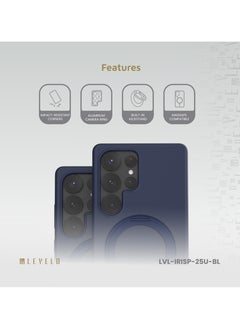 LEVELO S25 Ultra Magsafe Case Iris Pro Liquid Silicone Case / Built-In Stand / Impact-Resistant Corners / Metal Camera Ring /  Drop Protecting Magsafe Back Cover - Blue  - Image 2