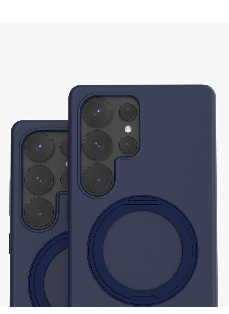 LEVELO - S25 Ultra Magsafe Case Iris Pro Liquid Silicone Case / Built-In Stand / Impact-Resistant Corners / Metal Camera Ring /  Drop Protecting Magsafe Back Cover - Blue - Image 1