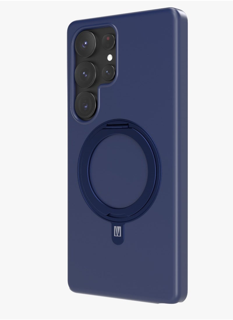 LEVELO - S25 Ultra Magsafe Case Iris Pro Liquid Silicone Case / Built-In Stand / Impact-Resistant Corners / Metal Camera Ring /  Drop Protecting Magsafe Back Cover - Blue - Image 1