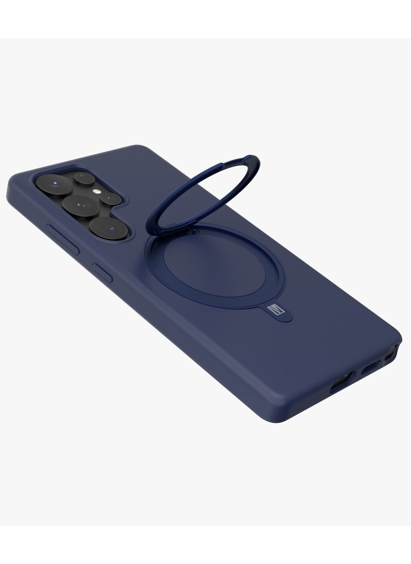 LEVELO - S25 Ultra Magsafe Case Iris Pro Liquid Silicone Case / Built-In Stand / Impact-Resistant Corners / Metal Camera Ring /  Drop Protecting Magsafe Back Cover - Blue - Image 1